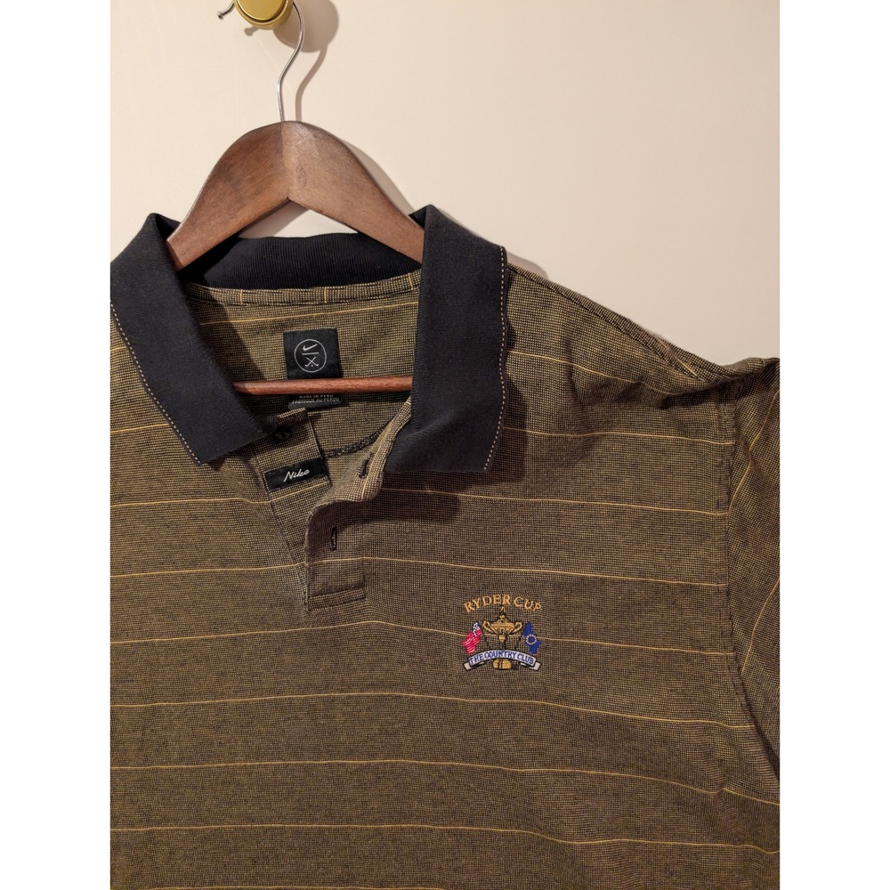 Nike Polo Shirt Mens XL Brown Striped Excellent Ryder Cup Golf Sportswear Top